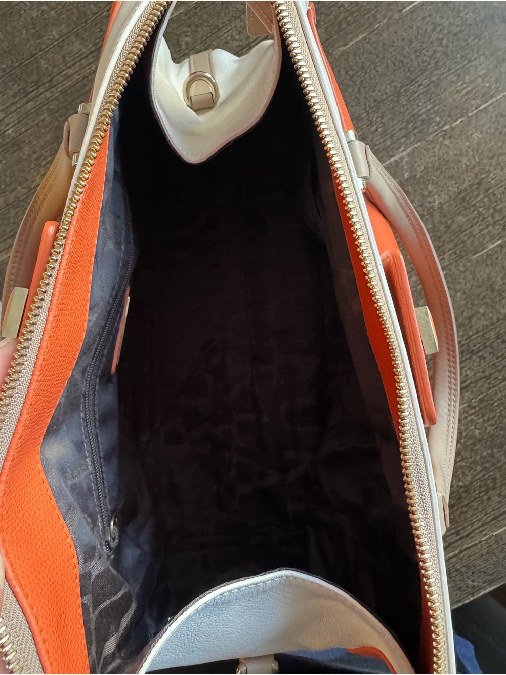 Furla Beautiful Two-Tone Orange, Cream and Tan Handbag - Picture 7 of 8